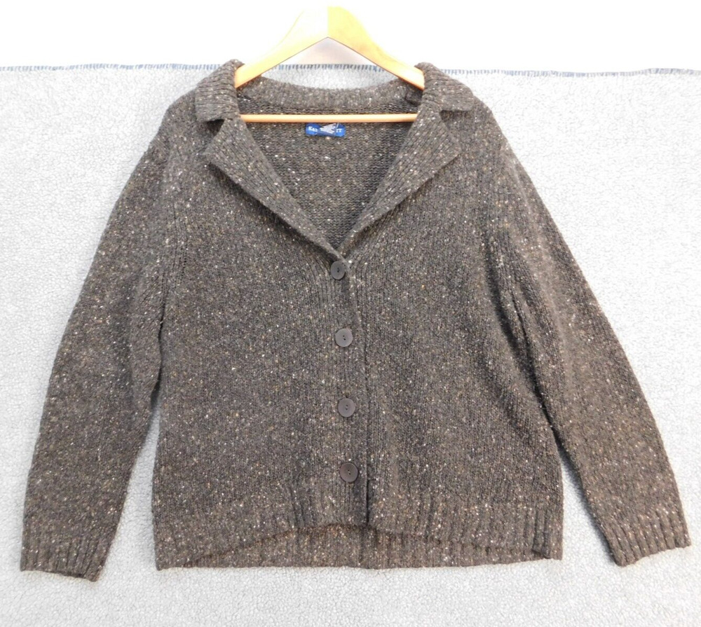 Karen Scott Cardigan Womens Medium XL Long Sleeve Single Button Wool Blend Brown